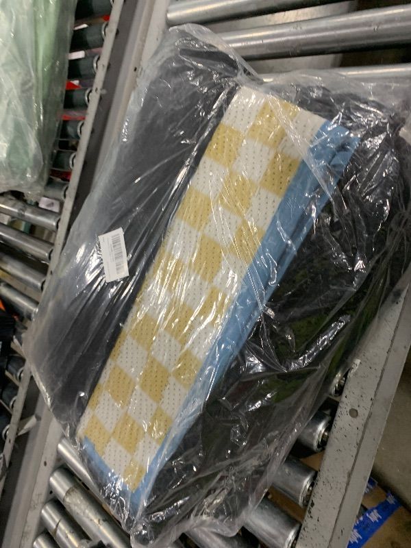 Photo 1 of Wonnitar 8x10 Waterproof Outdoor Rugs - Blue Yellow Ombre Checkered Patios Rug, Large Reversible Plastic Straw Mat for Camping RV Balcony, Portable Colorful Outdoor Deck Rug