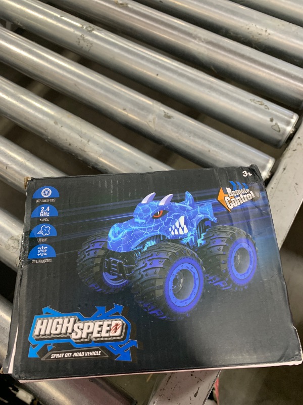 Photo 1 of AUUGUU Remote Control Car, 2.4GHz Monster Trucks Toys with Light Spray, Birthday Gift for Kids 3 4 5 6 7 8, All Terrain RC Cars, Toddler Toys for Boys Girls 3+ Year Old