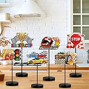 Photo 1 of 6 Pcs Race Car Party Decorations Racing Party Table Centerpieces Race Car Table Sign, Flag, Helmet, Track, Light, Tires, Trophy, Sport Car, for Home Office Desk Tray Decor Birthday Supplies
