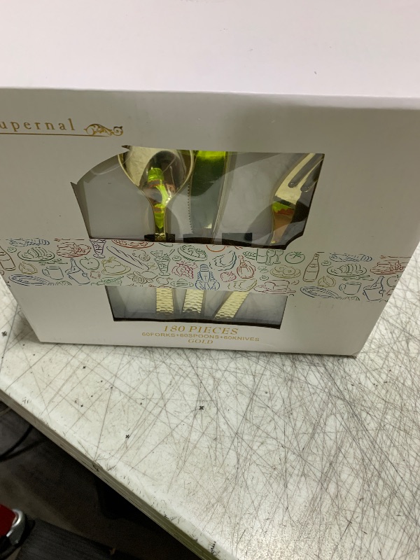Photo 1 of Supernal 180 pieces Gold Plastic Silverware, Disposable Plastic Utensils Heavy Duty, Gold Disposable Silverware Sets Include 60 Knives, 60 Forks and 60 Spoons, Suitable for Party, Birthday, Wedding