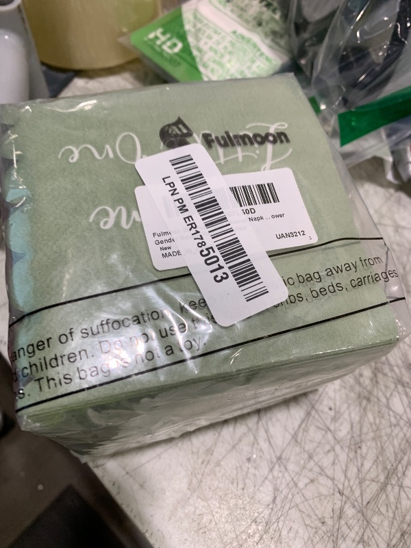 Photo 1 of Fulmoon 200 Pcs Baby Shower Napkins Welcome Little One Cocktail Napkins Bulk Sage Green Disposable Beverage Napkins for Baby Shower Gender Reveal Party Supplies