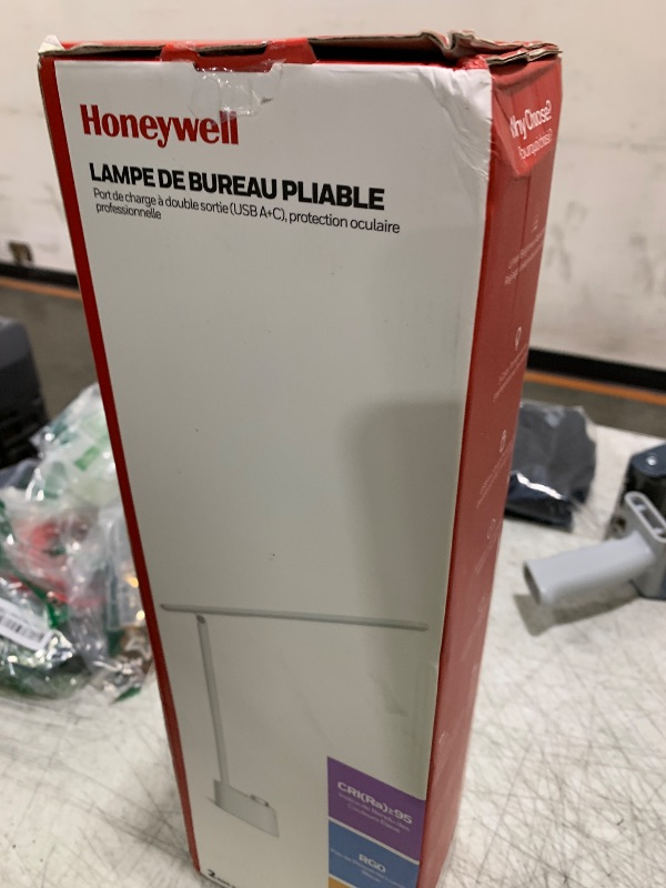 Photo 1 of Honeywell LED Desk Lamp with USB Charging Ports - Sunturalux™ HWT-H01 Stepless Dimmable Eye Caring Table Lamp for College Dorm Home Office, Foldable Small Bedside Lamp for Bedroom with Base White