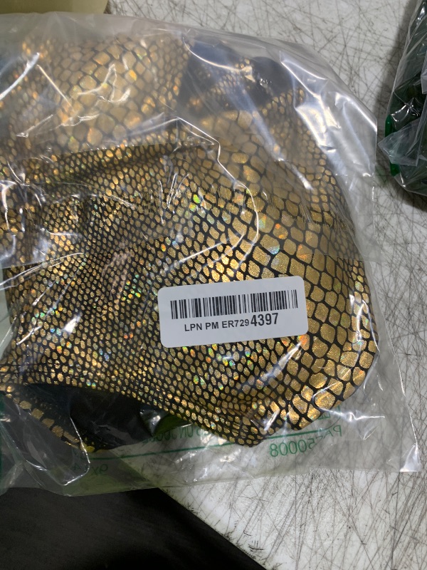 Photo 1 of Newfancy Womens Rave Wear One Piece Bodysuit Snakeskin Print Sexy Mentalic Halter Swimsuit for Festival Dance Rave Clothing, Shiny Metalic Gold, Medium