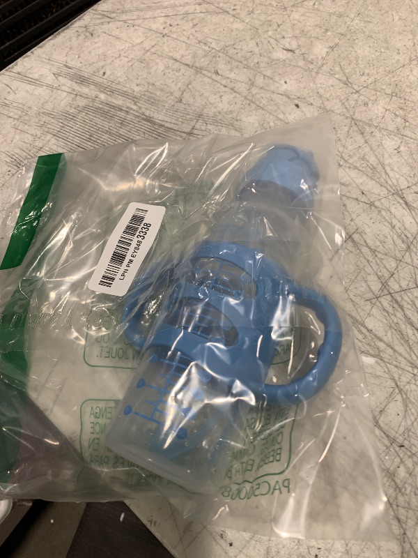 Photo 1 of Dr. Brown's Milestones Narrow Sippy Straw Bottle, Spill-Proof with 100% Silicone Handles and Weighted Straw, 8 oz/250 mL, Blue, 6m+