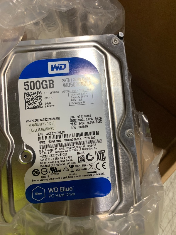 Photo 1 of WD Blue 500GB Desktop Hard Disk Drive - 7200 RPM Class SATA 6Gb/s 32MB Cache 3.5 Inch - WD5000AZLX
