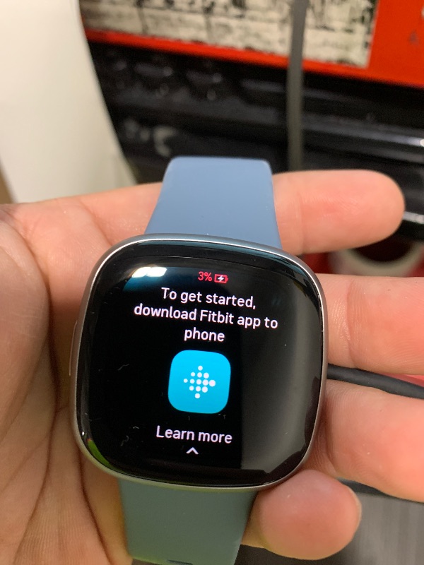 Photo 1 of Fitbit Versa 4 Fitness Smartwatch with Daily Readiness, GPS, 24/7 Heart Rate, 40+ Exercise Modes, Sleep Tracking and more, Waterfall Blue/Platinum, One Size (S & L Bands Included)