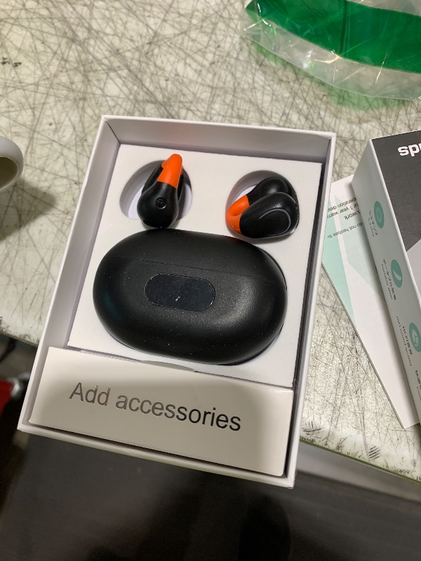 Photo 1 of Clip On Earbuds Bluetooth 5.3 Wireless Earbuds Open Ear Bone Conduction Headphones Sport Earphones with LED Digital Display Charging Case Built-in Mic IPX7 Waterproof for Running Fitness Black Orange