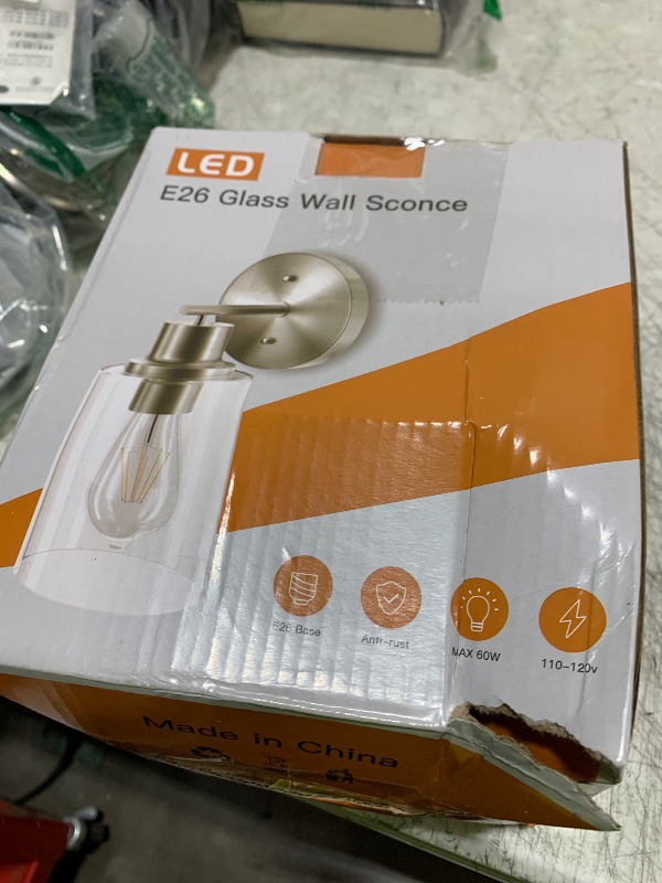 Photo 1 of GORDNWE 1-Light Bathroom Wall Sconce, Brushed Nickel Vanity Light, Modern Wall Light Fixture with Clear Glass Shade and E26 Bulb Base, Wall Lamp Wall Mount Light Fixtures for Mirror, Bedroom, Hallway