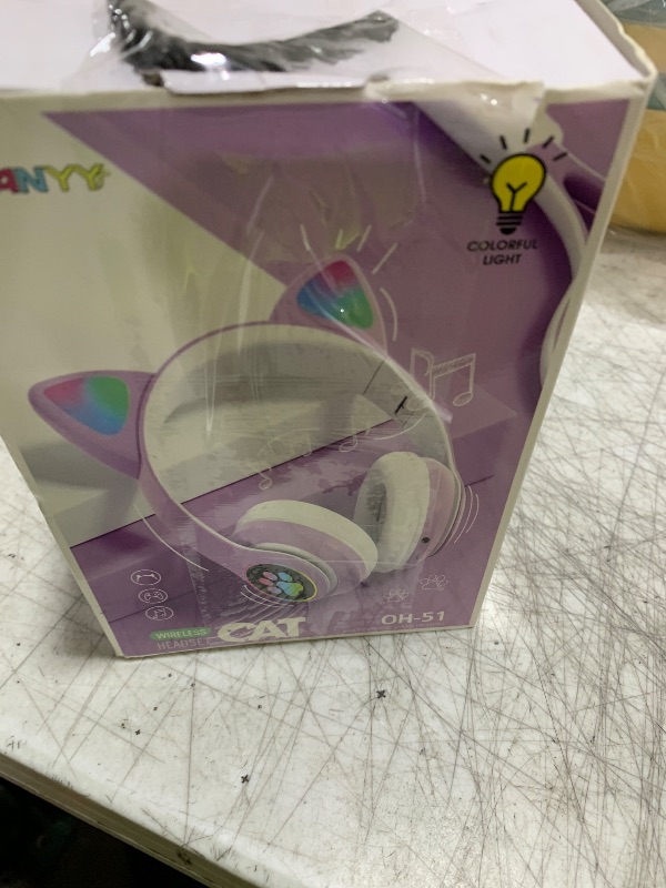Photo 1 of KERHAND Bluetooth Noise Cancelling Headphones for Kids,Foldable Cat Headphone with LED Light Up Ear,Cat Ear Headphones for Toddler with Microphone/TF Card,Kids Bluetooth Headphones for ipad