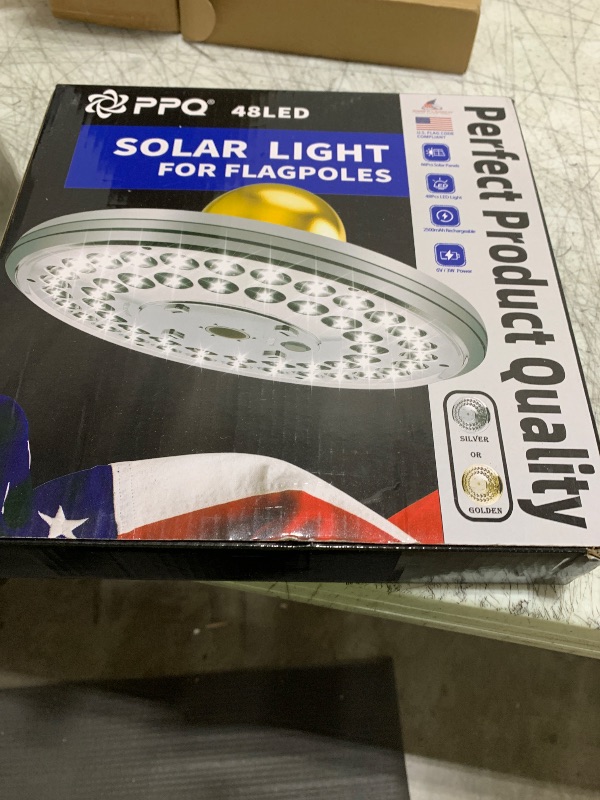 Photo 1 of PPQ Flag Pole Light Solar Powered, Royal Golden 48 LED Flagpole Light 10000h Lifespan for 15-25 Ft Poles, Waterproof Lighting on Outdoor Pole Top,10 Hour Dusk to Dawn Auto On/Off