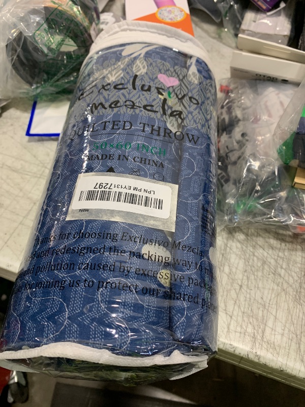 Photo 1 of Exclusivo Mezcla 50"x 60" Quilted Throw Blanket- Microfiber Quilt Throw with Floral Pattern, Reversible Navy Versatile Lap Quilt for All Seasons, Lightweight Throws for Bed/Couch/Sofa