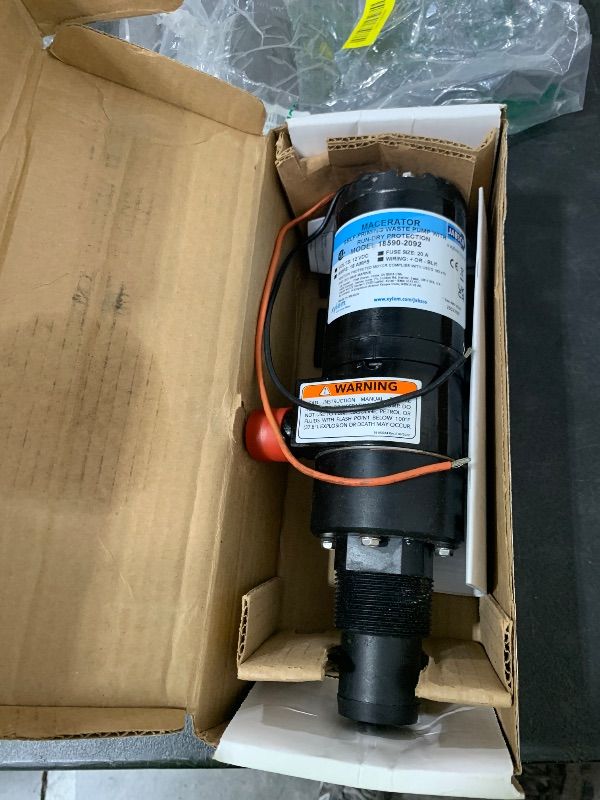 Photo 1 of Jabsco 12V DC Macerator Pump for RVs/Boats - Efficient 43 L/min Waste Transfer for Black Water Tanks Up to 200 Gallons - Compact Design, 4-Blade Chopper, Self-Priming, Dry-Run Protection