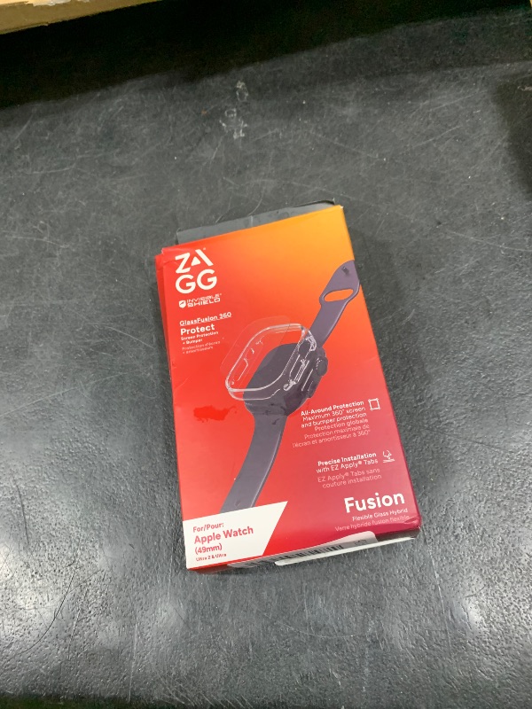 Photo 1 of ZAGG InvisibleShield Glass Fusion 360 for Apple Watch Ultra, Watch Size: 49mm Face, Integrated Bumper and Flexible Hybrid Screen Protector for 360-degree protection – Smudge Resistant - Clear Bumper