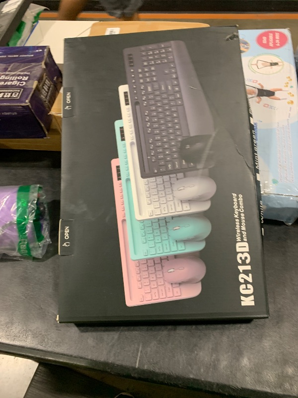 Photo 1 of SABLUTE Wireless Keyboard and Mouse Combo - Full Size Ergonomic Wrist Rest, Silent Typing, Phone Holder, 2.4 GHz, 3 Level DPI, Batteries Powered, Compatible with PC, Laptop, Windows, macOS