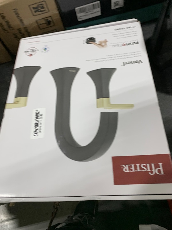 Photo 1 of Pfister Vaneri Bathroom Sink Faucet, 8-Inch Widespread, 2-Handle, 3-Hole, NSF Certified, Matte Black and Brushed Gold Finish, LF049VRIBBG