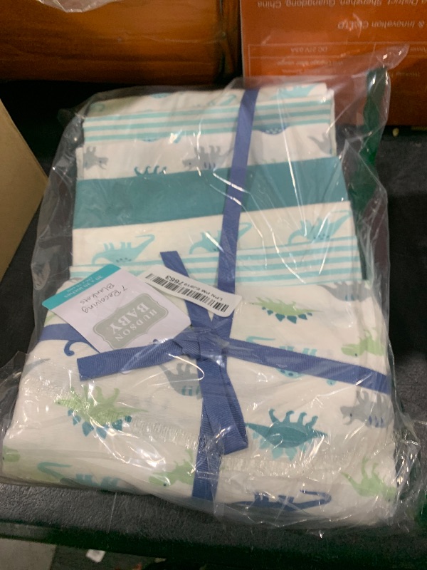 Photo 1 of Hudson Baby Unisex Baby Cotton Flannel Receiving Blankets Bundle, Soft Teal Dino, One Size