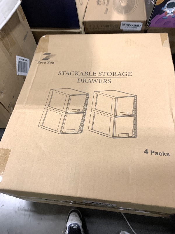 Photo 1 of 4Pack Large Stackable Kitchen Storage Drawers, Clear Foods Organizer Bins with Handles, Easily Assemble for Bathroom, Kitchen, Pantry, Cabinet, Closet(XL-Down Handle)