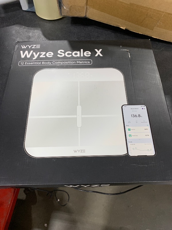 Photo 1 of Wyze Smart Scale X - Digital Bathroom Scale for Body Weight, BMI, Body Fat, Muscle Mass, Heart Rate Monitor | ITO Glass & LED Backlight | Batteries Included, 400 lbs (White)