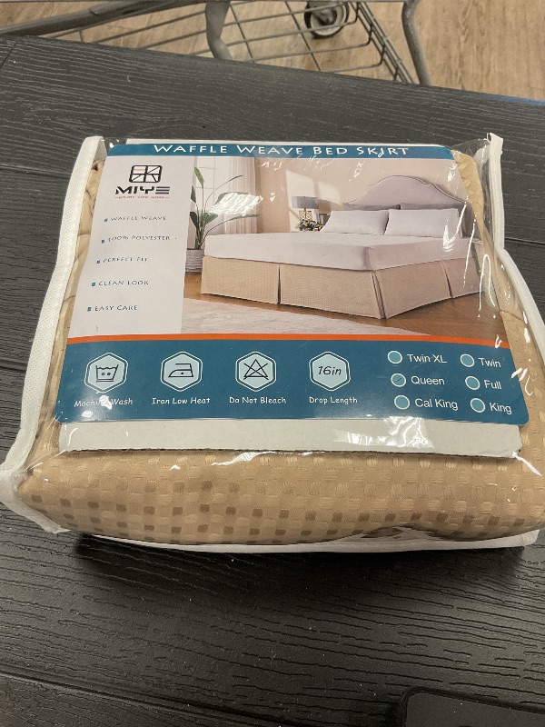 Photo 1 of MIYE Pleated Waffle Weave Bed Skirt, Tailored Dust Ruffle 16 Inch Drop Easy Fit, Machine Washable,No Split Corners (coffee cream , Queen - 16" Drop)