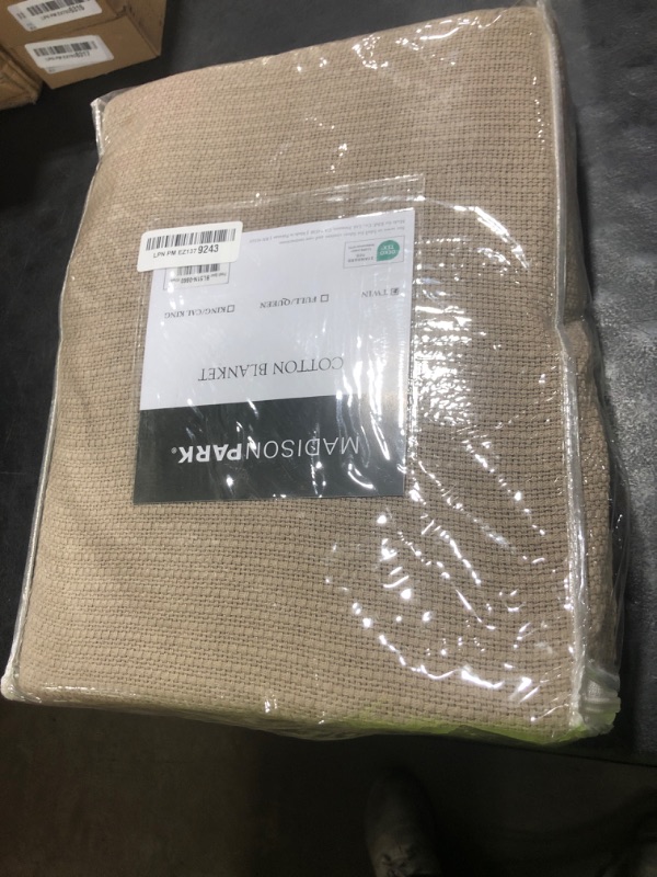 Photo 1 of Madison Park Freshspun Basketweave Luxury Cotton Blanket Khaki 66x90" Twin Size Basketweave Premium Soft Cozy 100% Cotton For Bed, Couch or Sofa