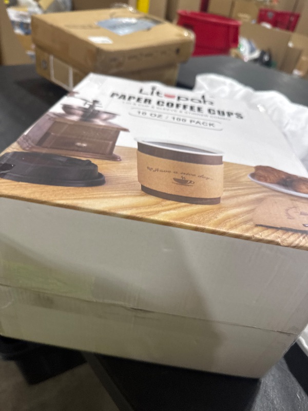 Photo 1 of LITOPAK 100 Pack 10 oz Paper Coffee Cups with Lids, Sleeves, and Stirring Sticks for Coffee, Water, or Juice, Browm 10 Ounce Disposable Hot Paper Cups for Cafes, schools, offices, shops