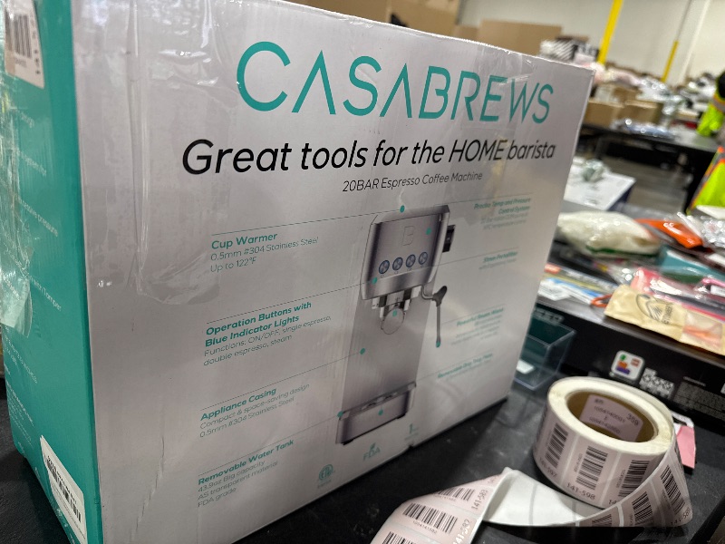 Photo 1 of CASABREWS 3700 Essential Espresso Machine 20 Bar, Stainless Steel Cappuccino & Latte Machine with Steam Frother for Home, 43.9oz Water Tank, Silver