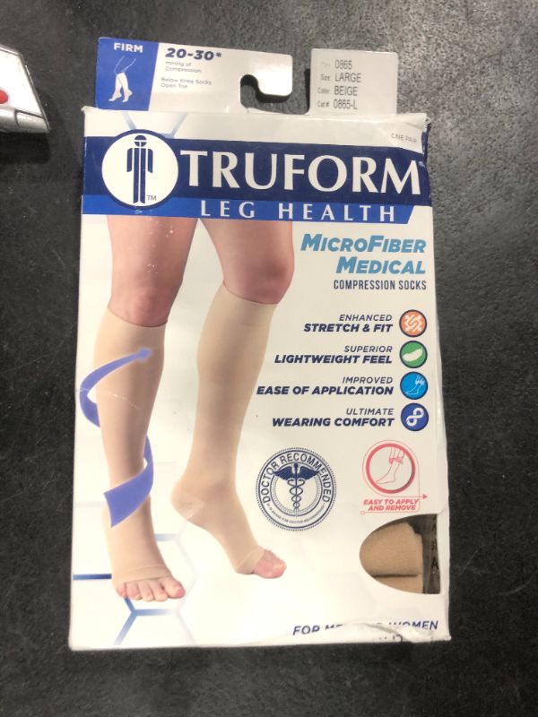 Photo 1 of Truform 20-30 Mmhg Compression Stocking for Men & Women, Knee High Length, Open Toe, Beige, Large