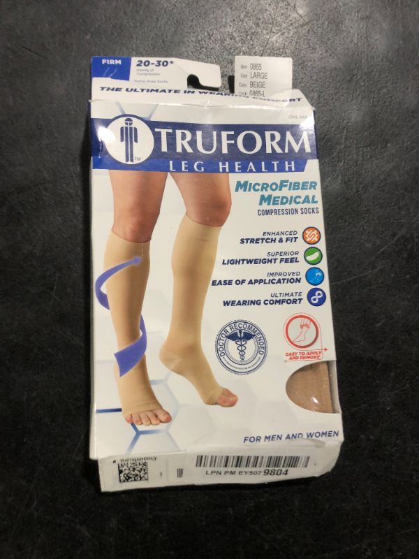 Photo 1 of Truform 20-30 Mmhg Compression Stocking for Men & Women, Knee High Length, Open Toe, Beige, Large