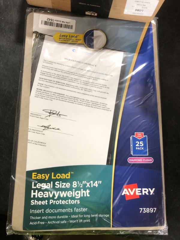 Photo 1 of Avery Diamond Clear Heavyweight Sheet Protectors, Holds 8.5" x 14" Sheets, Legal Size, Easy Load, 25ct (73897)