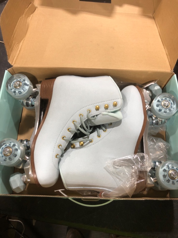 Photo 1 of Roller Skates for Women or Men with Height Adjustable Rubber Stoppers Retro Suede Quad Roller Skates for Outdoor and Indoor