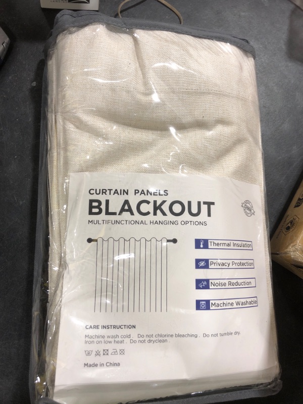 Photo 1 of 100% Blackout Shield Linen Blackout Curtains for Bedroom 92 Inches Long, Back Tab/Rod Pocket Living Room Drapes, Thermal Insulated Blackout Curtains 2 Panels Set, 50" W x 92" L,Cream