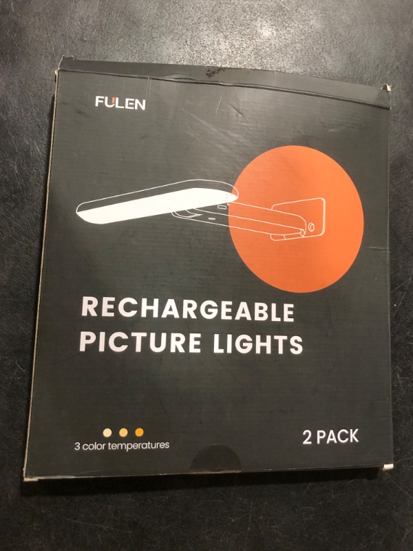 Photo 1 of FULEN Picture Lights Battery Operated, Rechargeable Picture Frame Lights for Wall, LED Cordless Wall Lights for Arts,Paintings,Gallery&Dartboard,3 Color Temperatures, Remote Control,White,2 Pack