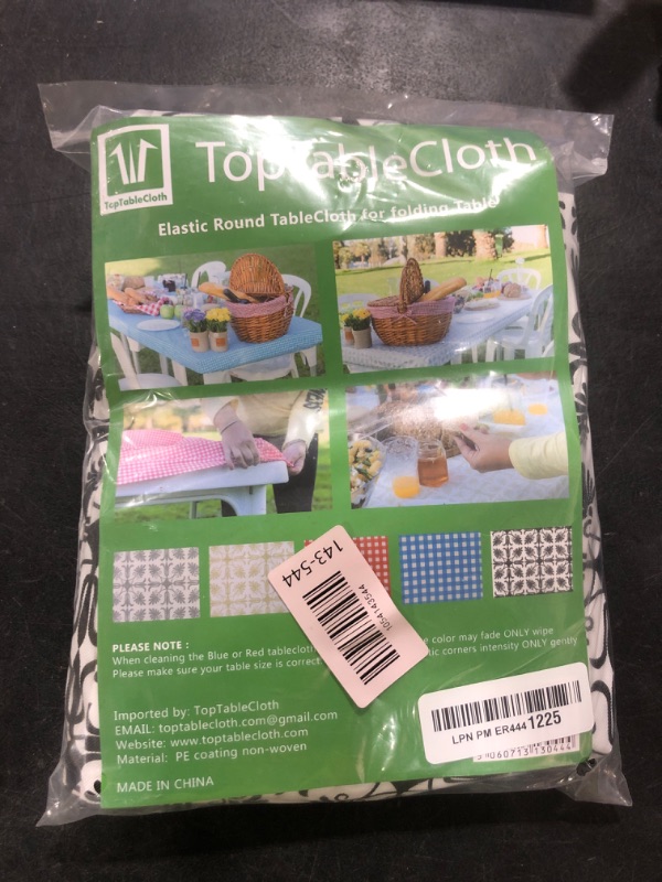 Photo 1 of TopTableCloth Fits Tables up to 43" to 48" Inch Fitted Round Tablecloth Elastic Black Patterned Plastic Vinyl Flannel Backed Party Dining Wedding Outdoor Bar Table Cover Cloth Elasticated Christmas