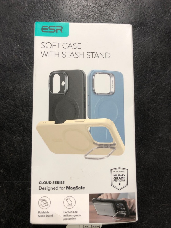 Photo 1 of ESR for iPhone 16 Case, Silicone Case with Stand, Compatible with, Military-Grade Protection, Built-in Camera Stash Stand, Magnetic Phone Case for iPhone 16, Cloud Series, Black