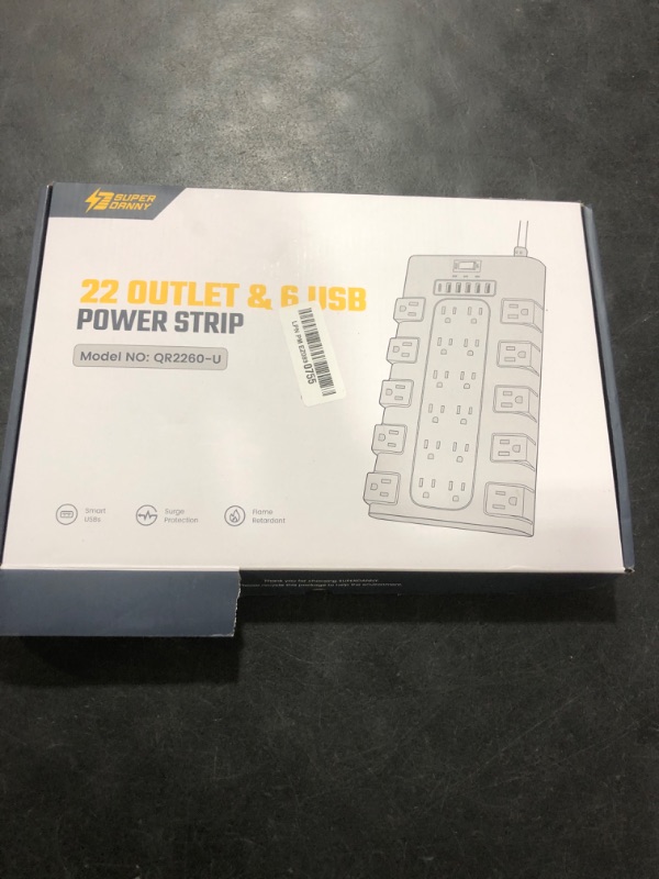 Photo 1 of Power Strip, SUPERDANNY Surge Protector with 22 AC Outlets and 6 USB Charging Ports, 1875W/15A, 2100 Joules, 6.5Ft Flat Plug Heavy Duty Extension Cord for Home, Office, Dorm, Gaming Room, Black