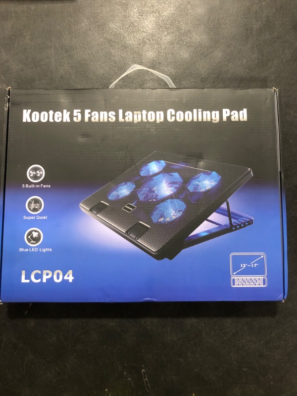 Photo 1 of Kootek Laptop Cooling Pad, Laptop Cooler with 5 Quiet Fans for 12"-17" Computer PC Notebook Gaming Laptop Fan, Height Adjustable Laptop Cooling Stand Laptop Accessories, Blue