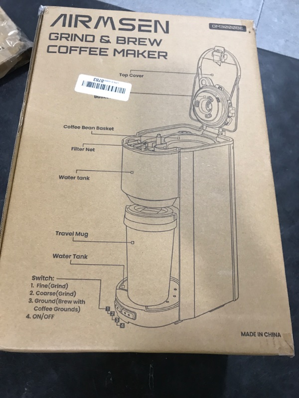 Photo 1 of AIRMSEN Single Serve Coffee Maker with Grinder, Grind and Brew All in One - 6-16 Oz Single Cup Coffee Machine with 19 oz Travel Mug - Adjustable Drip Tray, Overheat Protection
