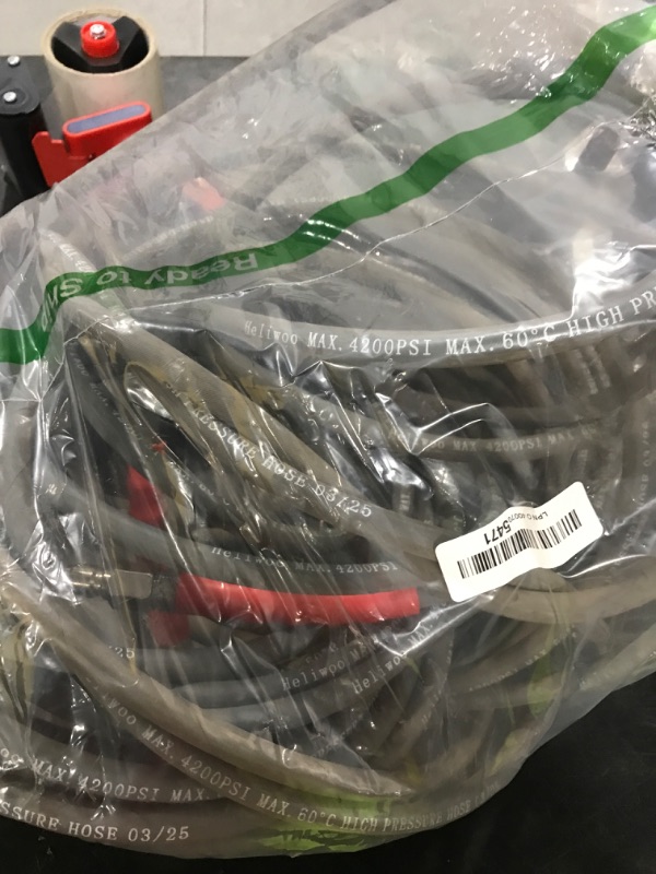 Photo 1 of Heliwoo Pressure Washer Hose 100ft 4200PSI with 3/8 Quick Connect, 1/4 Commercial Grade Steel Wire Braided Kink Resistant Power Washer Extension Hose, Flexible Replacement Hose Adapter Set