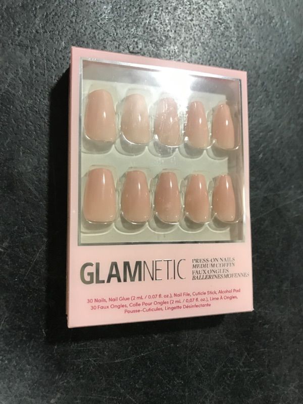 Photo 1 of Glamnetic Press On Nails - Exposed | Medium Coffin Fake Nails, Nude Opaque Neutral, Salon Quality | 15 Sizes - 30 Nail Kit