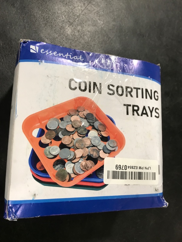 Photo 1 of ESSENTIAL Coin Sorters Tray, 4 Color-Coded Coin Sorting Tray with 160 Assorted Coin Roll Wrappers