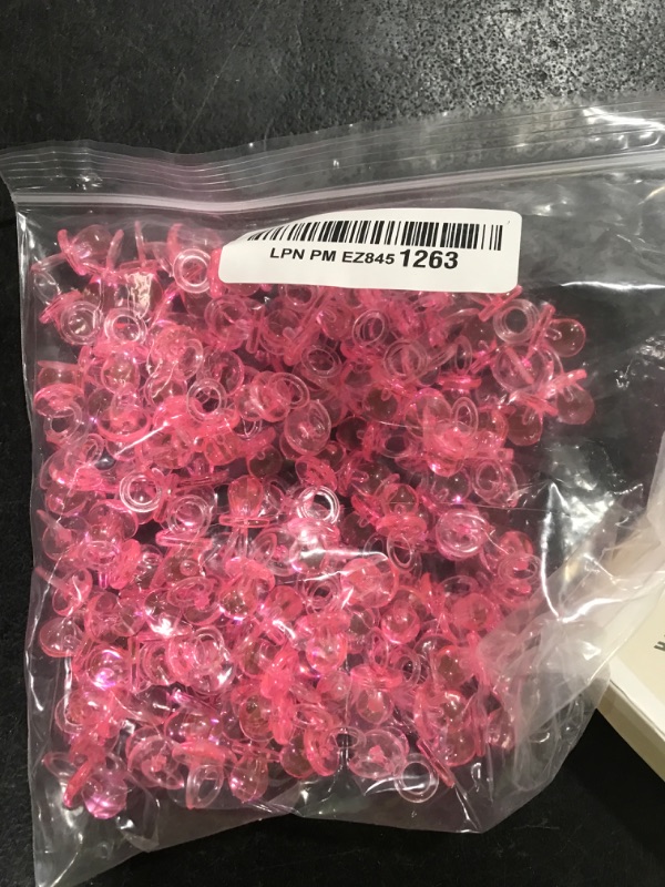 Photo 1 of XINHUIDALSQ 150 Mini Acrylic Pacifiers for Baby Shower Game, 0.86 Inch Bulk Chupones para Gender Reveal Party Favors Table Decoration (Pink)