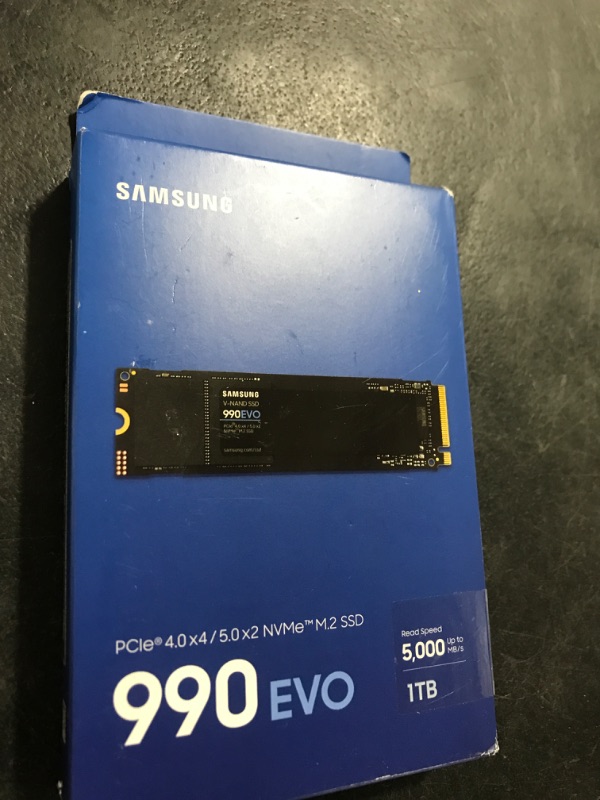 Photo 1 of Samsung 990 EVO SSD 1TB, PCIe Gen 4x4, Gen 5x2 M.2 2280 NVMe Internal Solid State Drive, Speeds Up to 5,000MB/s, Upgrade Storage for PC Computer, Laptop, MZ-V9E1T0B/AM, Black
