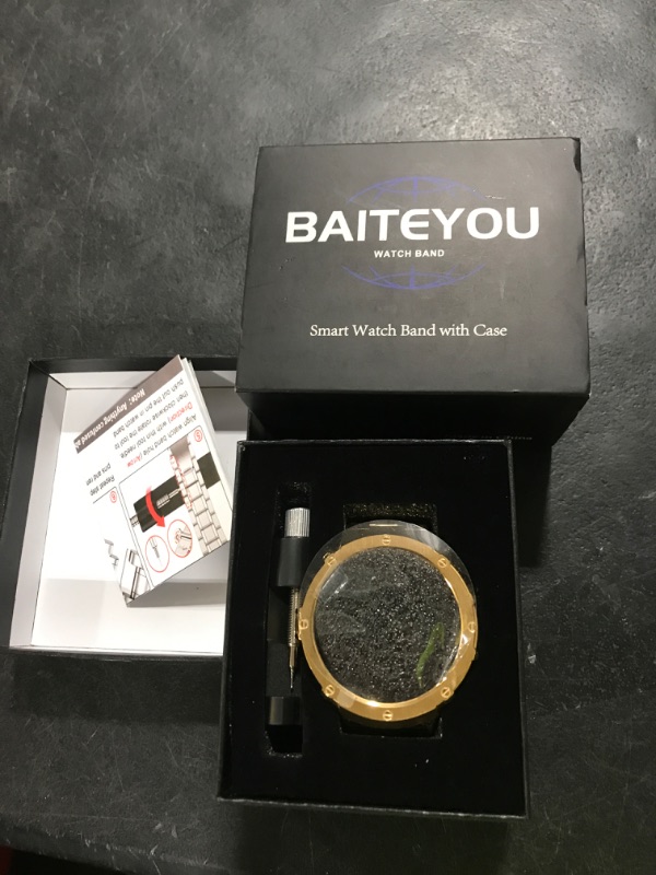 Photo 1 of BAITEYOU Stainless Steel Bands with Case Compatible with Samsung Galaxy Watch 7 44mm, Rugged Protective Case Cover and Metal Band for Samsung Galaxy Watch 7 44mm for Men (Gold)
