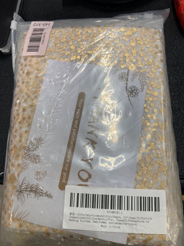 Photo 1 of 10 Pcs Gold Table Runners, 28In x 10 Ft Sheer Chiffon Tulle Cheesecloth with Glitter Metallic Foil, Golden Sequin Gauze Runner for Wedding, Birthday, Baby Shower, Anniversary Party Decor, Polka Dots