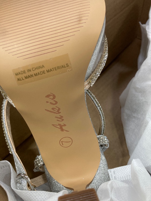 Photo 1 of  SIZE 7Ankis Women's Rhinestone Bow Heels Closed Toe Pumps Strappy Heels for Women Wedding Shoes for Bride Party Prom Evening Dress Shoes Clear Silver