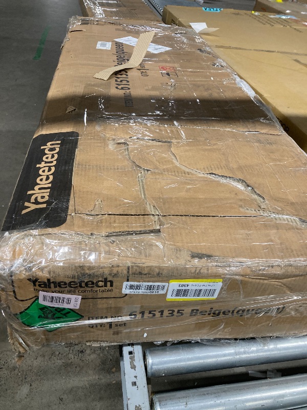 Photo 1 of Yaheetech Queen Bed Frame with USB Charging Station and Storage Shelf/Upholstered Headboard Platform Bed with Wing Side/Wooden Slats Support/Noise Free/No Box Spring Needed/Easy Assembly, Ivory