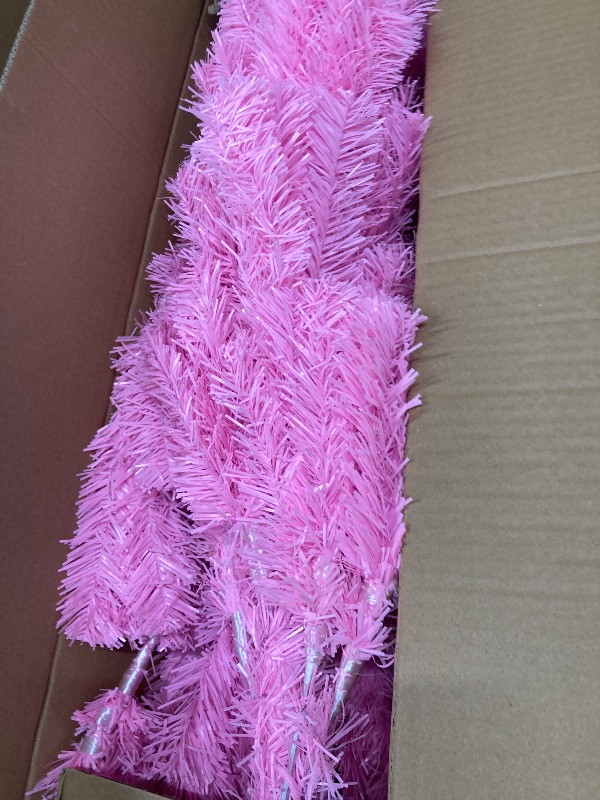 Photo 1 of **MISSING STAND BASE***Funcid 6ft Green Artificial Christmas Tree, Hinged Spruce Full Tree with 1477 Branch Tips, Foldable Metal Stand, New PVC Material, Xmas Tree for Indoor and Outdoor Decoration  PINK