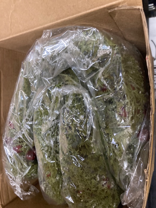 Photo 1 of 12 Pieces 8" Mini Christmas Wreaths - Small for Kitchen Cabinet/Window/Front Door, Artificial Red Berries & Pinecones, Christmas Candle Rings, Table/Farmhouse Decoration (No Ribbon)