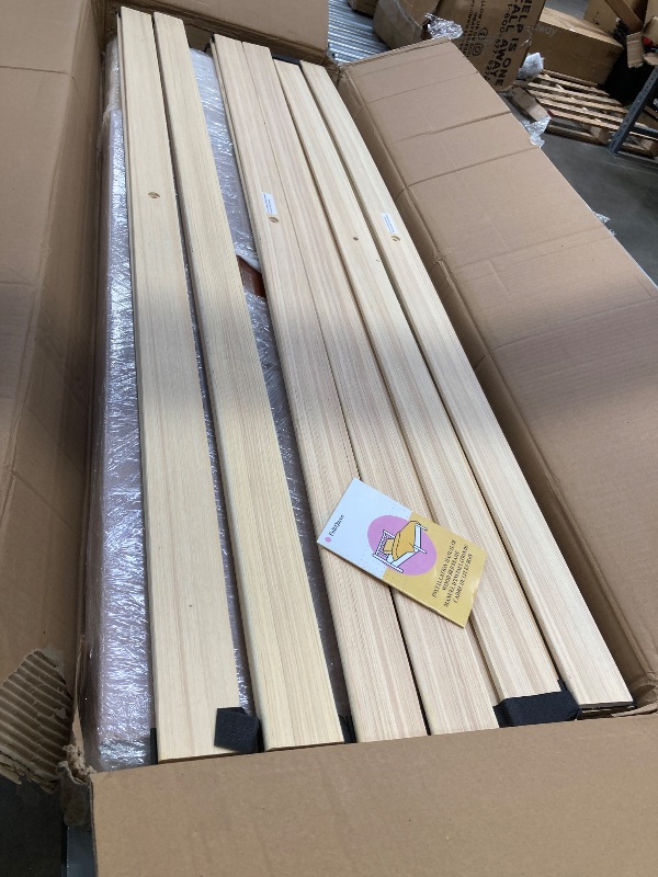 Photo 1 of Full/ QUEEN Size Bed Frame with Slatted Headboard, Solid Wood Platform ,No Box Spring Needed, Easy Assembly, Walnut