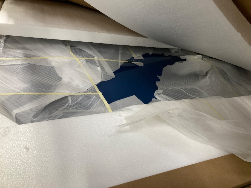 Photo 1 of 
Benjara EMI 47 Inch Dining Table, Oval Top, X Shaped Metal Frame, Finish, Navy Blue and Chrome